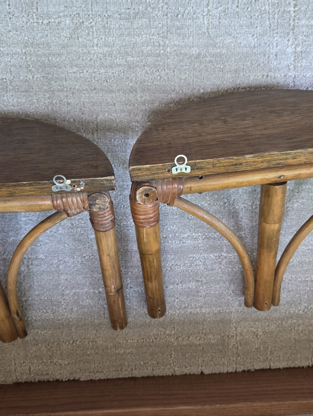 Vtg Pair Rattan Bentwodd Hanging Half Round Shelves Woid 13×10×6.5 - Picture 3 of 11